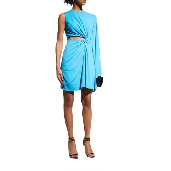 Halston Mini Dress Cutout Drape Sleeve Light Blue Size 10 Elegant Cocktail - Picture 7 of 7